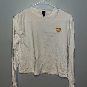 White Wild Fable Long Sleeve With Multi-Colored Heart